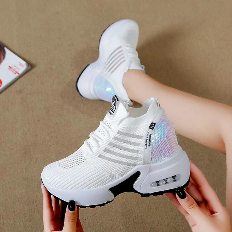 NEW spring  Fashion Sneakers Women Hide Heels Casual Shoes Woman Breathable Platform Sneakers Wedge Shoes