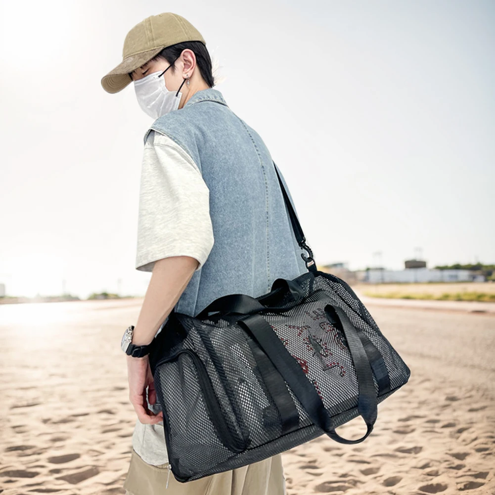 

Mesh Travel Duffle Bag Carry Sport Bag with Shoe Compartment Gym Sports Bag Dry Wet Separation Large Capacity for Yoga Sports