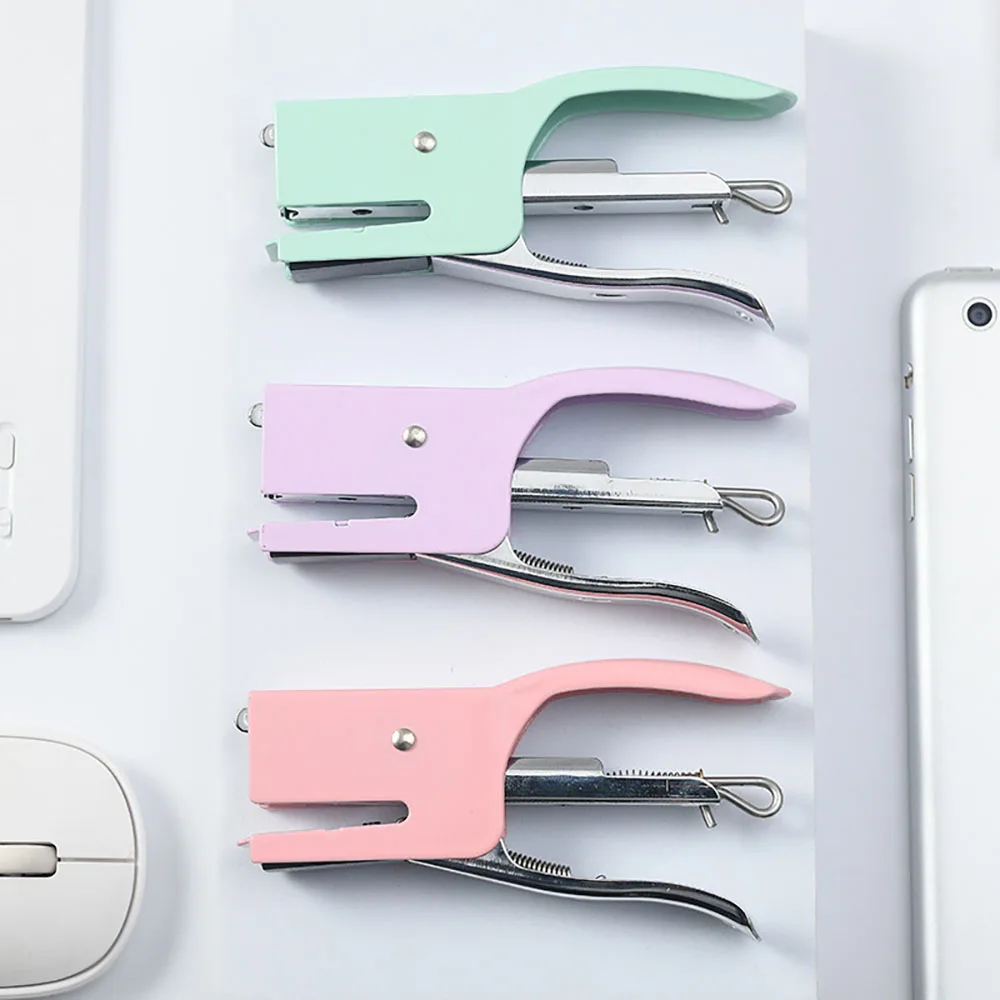 Metal stapler with 750 staples (No.10), takeaway packaging and binding machine, macaron colored office handheld stapler
