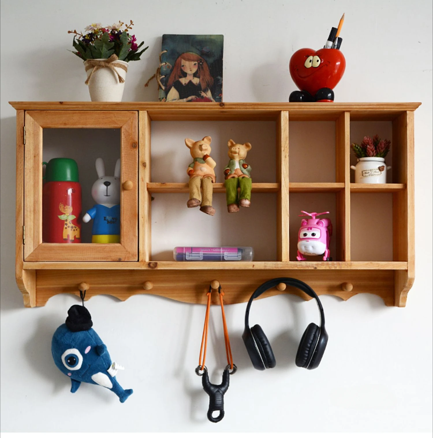 Retro Solid Wood Kitchen Wall Shelf Storage Rack Spice Tea Cup Organizer Home Decor Pendant Cabinet Wall-mounted