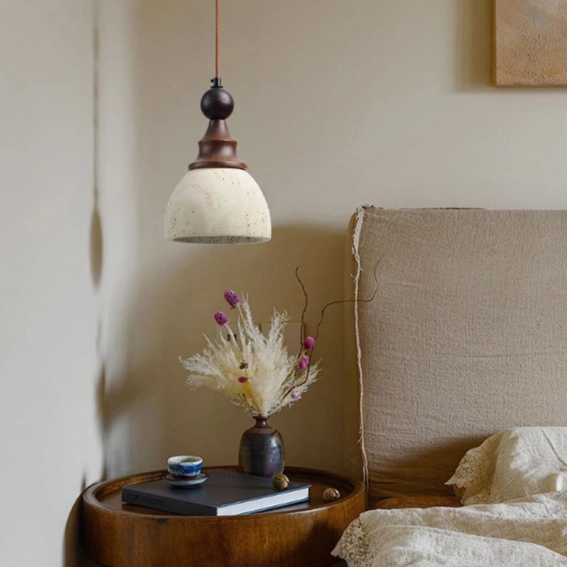 Retro yellow cave stone bedside pendant lamp with ancient wabi sabi style entrance hallway bar desk lamp bedroom bedside hanging