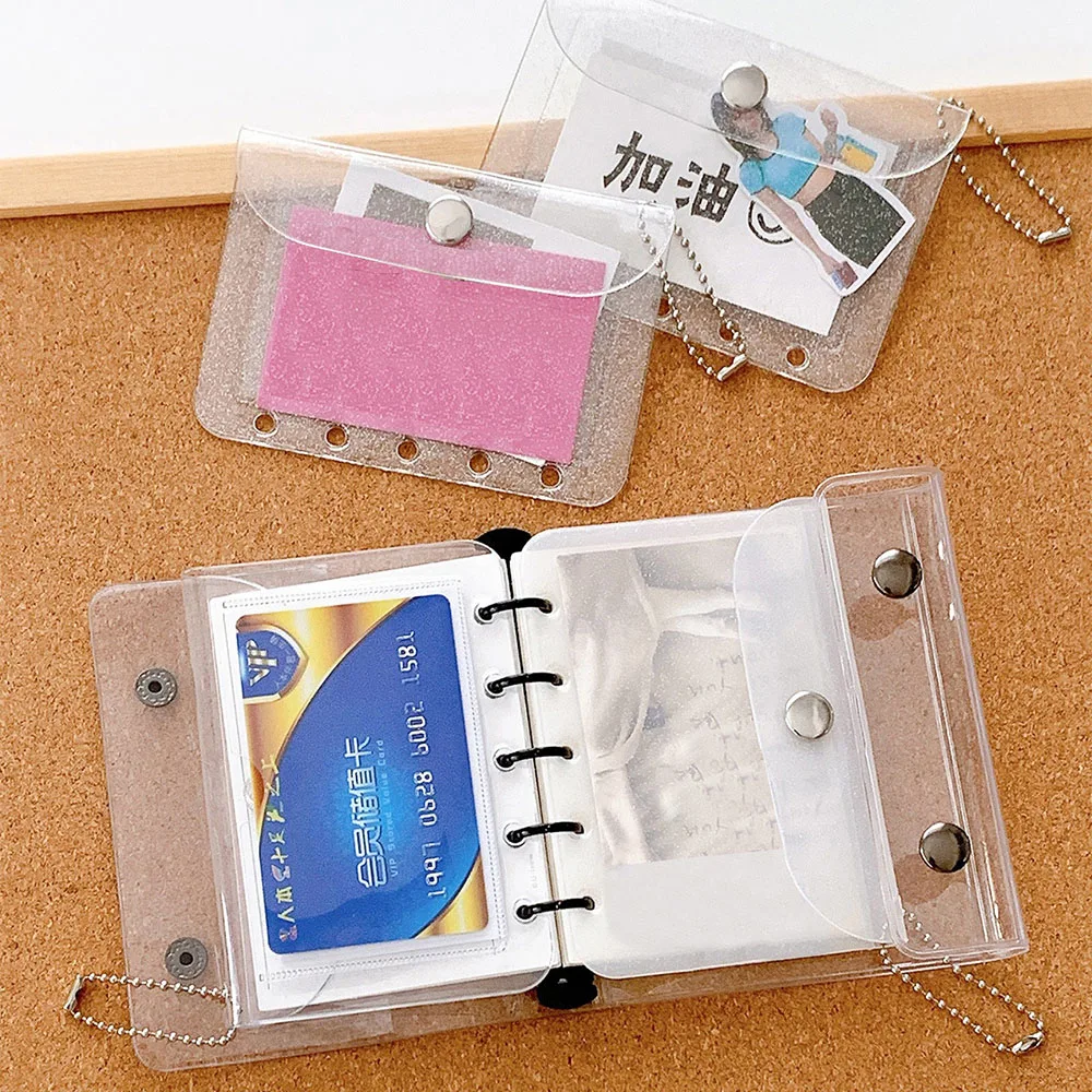 M5 Five Holes Loose Leaf Card Holder Case PVC Transparent Glitter Storage Bag Note Book Inner Bag Card Cover Sleece INS Original