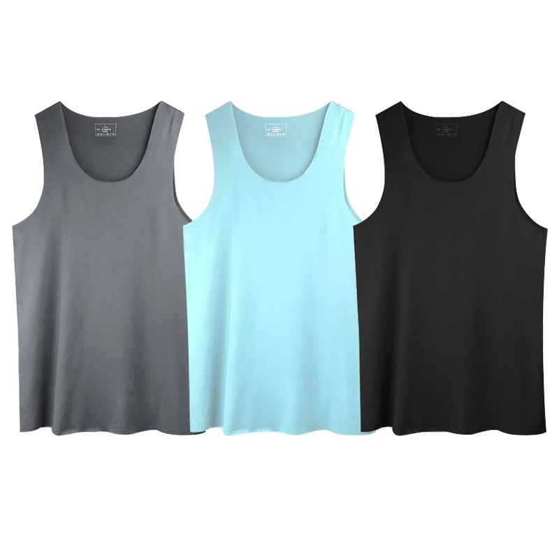 

1 шт., мужская спортивная безрельсовая однотонная спортивная жилетка из ледяного шелка I-word, облегающая цельная базовая рубашка без рукавов для фитнеса