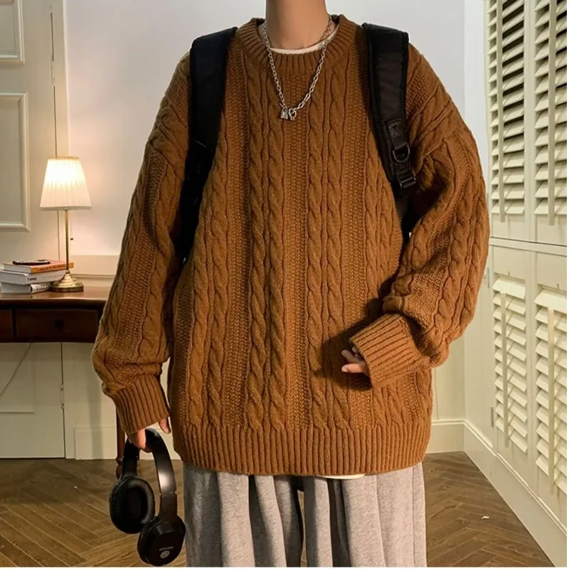 

Зимний вязаный свитер Cool Lazy Sle Thiened для мужчин, свободный крой, винтажный мужской топ большого размера, повседневный длинный свеч...