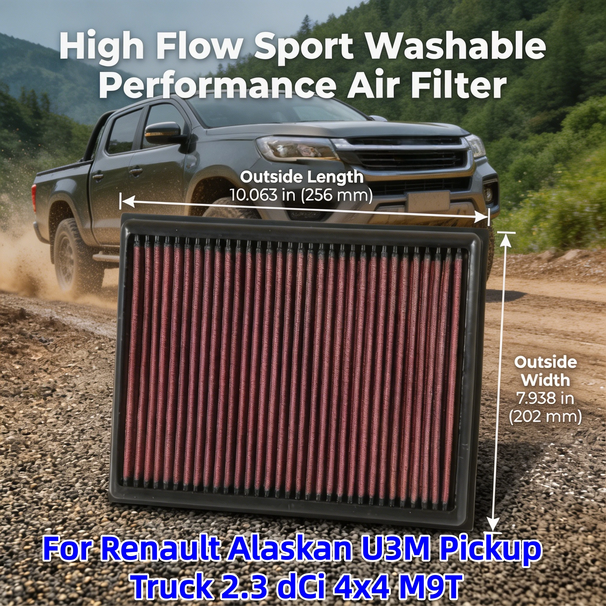 

For Renault Alaskan U3M Pickup Truck 2.3 dCi 4x4 M9T High Flow Sport Washable Performance Panel Air Filter Replacement 33-3059