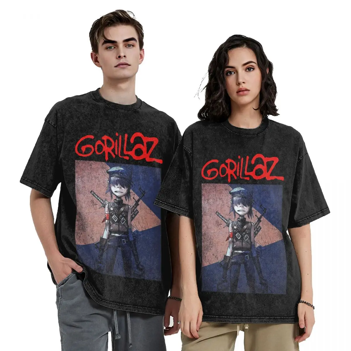 Washed T Shirts Timothee Chalamet Gorillaz Hip Hop T-Shirt Music Band Punk Rock Streetwear Cotton Summer Tops Tees Men Women