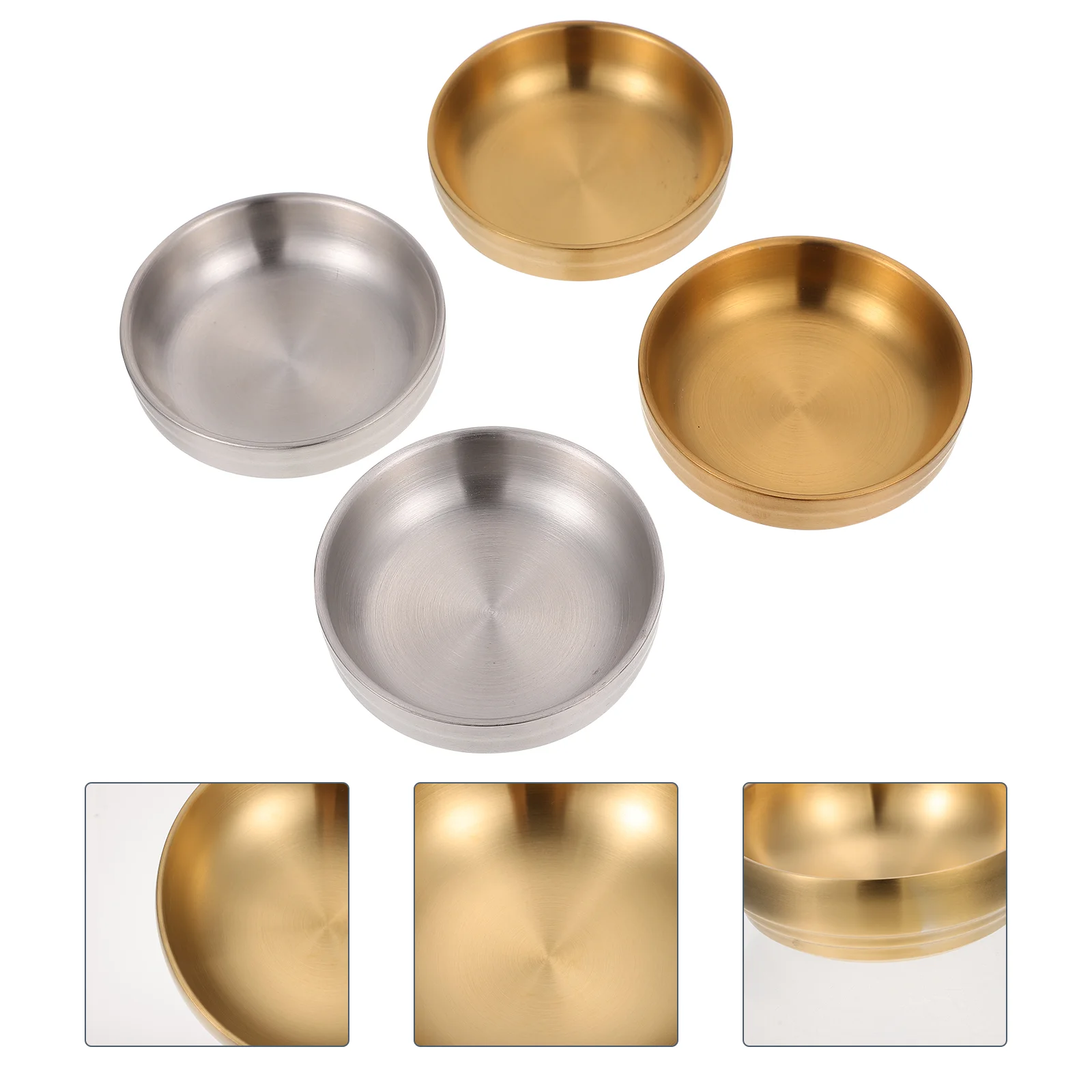 

4 Pcs Double Layer Dip Plate Sauce Bowls Spice Small Stainless Steel Tableware Dishes Relish