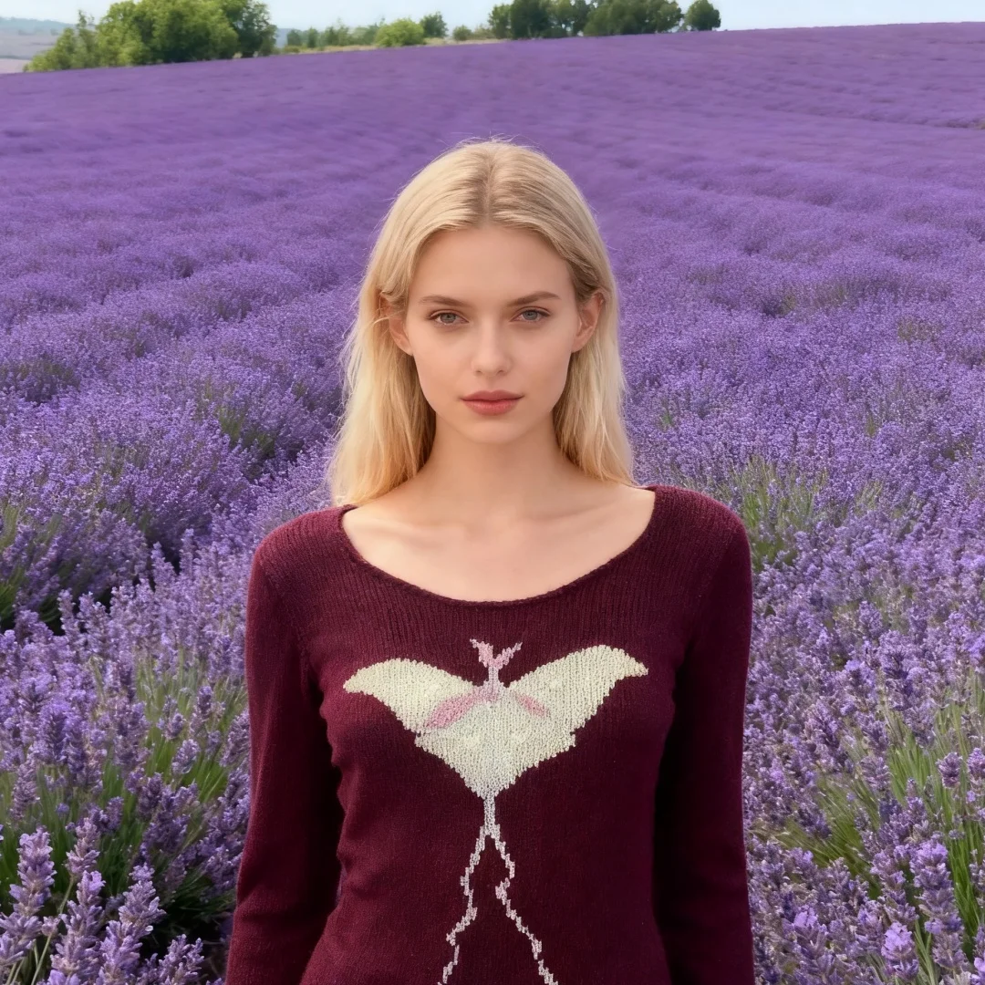 Burgundowy dopasowany sweter z dzianiny w europejsko-amerykańskim stylu z unikalnym wzorem motyla, modny dla kobiet.