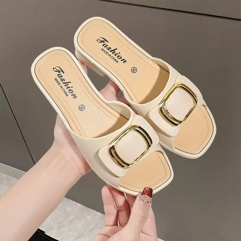 Women Slippers Fashion Square Buckle OneWord Strap Platform Sandals Anti Slip Summer Outdoor Beach Ladies Casual cloud Flip Flop