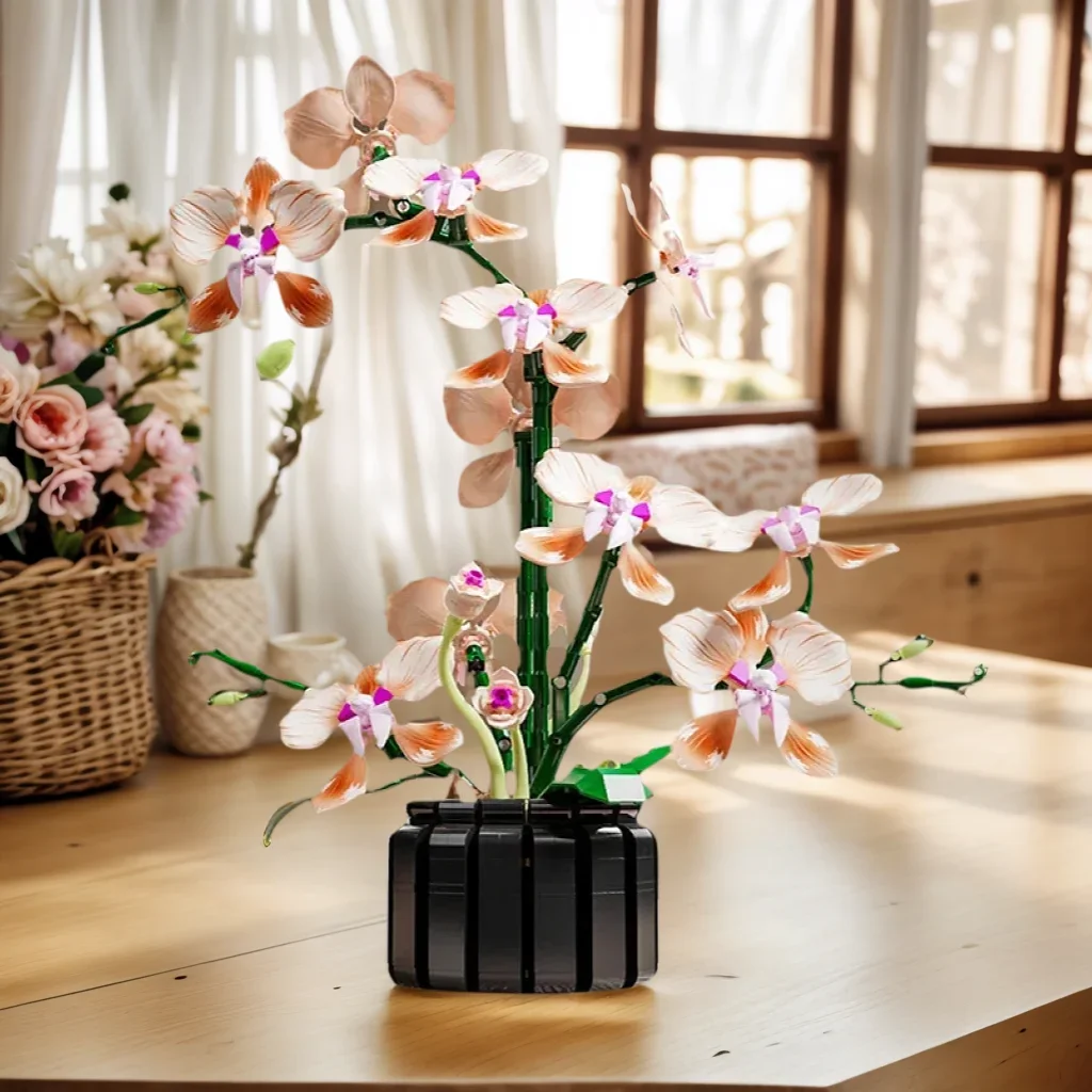 ต้นกล้วยไม้ออนซิเดียมประดิษฐ์ ของตกแต่งบ้าน ต้นกล้วยไม้ซิมบิเดียมในกระถาง ของขวัญวันวาเลนไทน์สำหรับผู้หญิง