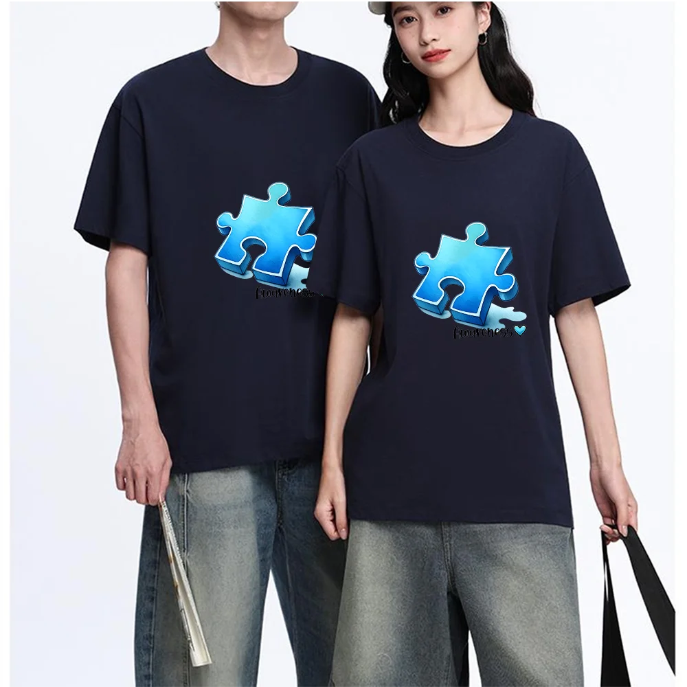 Autism Awareness Puzzle Piece Printed T Shirt Breathable Fabric S-XXL Personalized Custom Casual Short Sleeve Tee Unisex Fit Aes