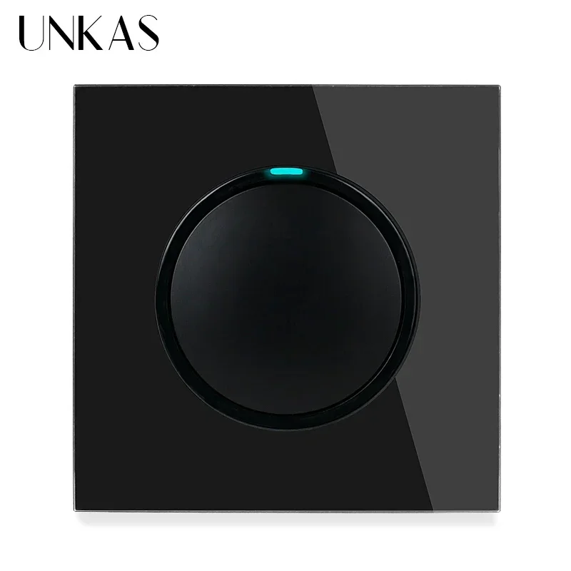 UNKAS Grey 1 2 3 4 Gang 1 / 2 Way Random Click on / Off Pass Through Wall Light Switch LED Indicator Gray Crystal Glass Panel image 3