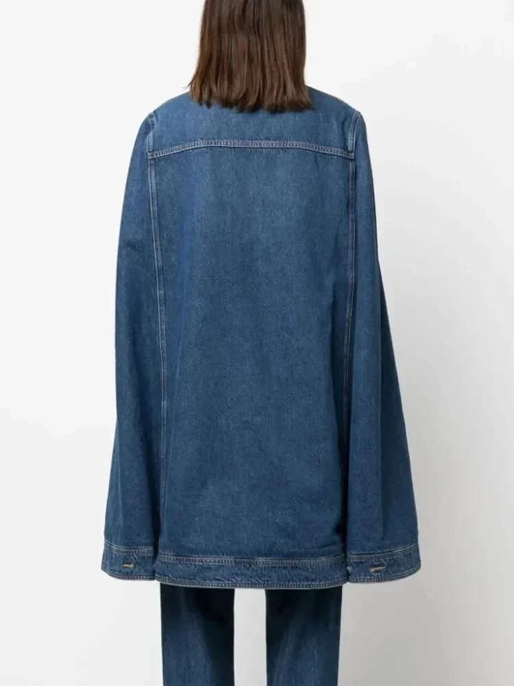 

Fashionable Design Single Breasted Cape Denim Hollowed Out Jacket For Women's Spring Autumn 2024 New Item