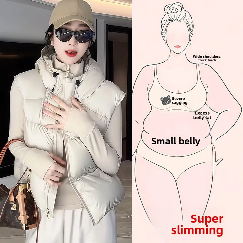 

Loose Fit Cotton Jacket Vest Women's Casual Style Korean Fashion plus Size Hooded Short Length Zipper Closure Color