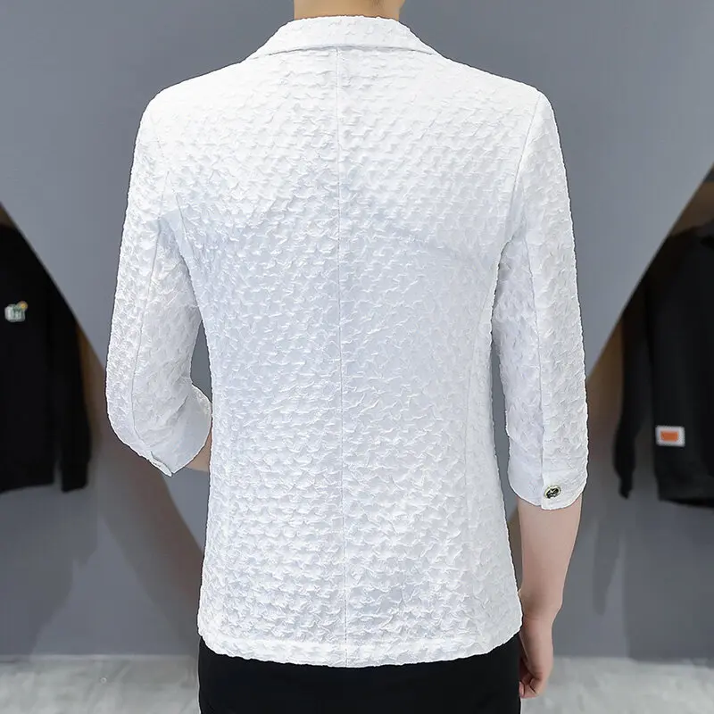 Abiti sottili primavera estate da uomo casual scozzesi Giacca slim fit coreana Top a maniche corte Abito piccolo Cappotti con bottone singolo Abbigliamento