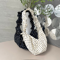 Women Retro Crossbody Bag Large Capacity Polka Dot Pleated Dumpling Bag All Matched Vintage Small Tote Bag for Party Vacation