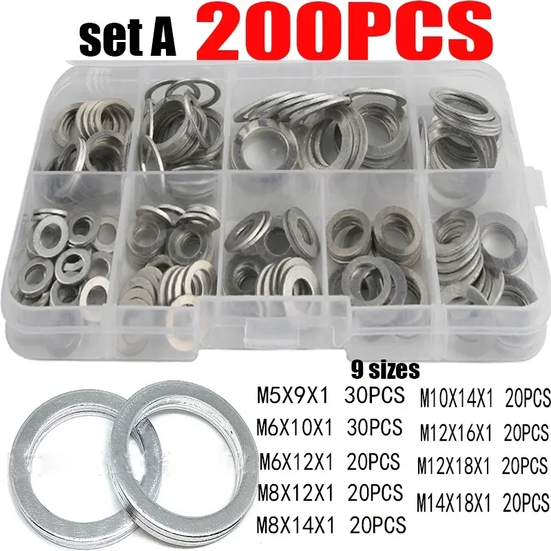 200/280/360/450/540pcs Aluminum Flat Washer Kit M6 M8 M10 M12 M14 M16 M18 M20 M22 M24 Oil Drain Plug Gaskets