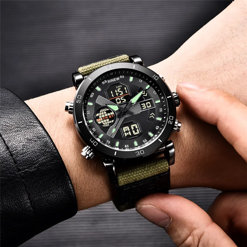 Cronografo da uomo di grande marca orologi studenti ragazzi moda cinturino in Nylon Dual Time Army orologio sportivo multifunzione Relogio Masculino