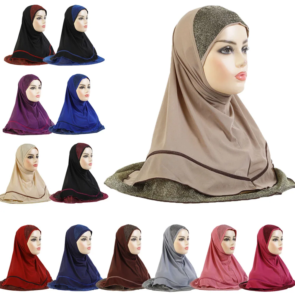 

High Quality Medium Size Muslim Women Amira Hijab with Rhinestones Pull On Islamic Instant Scarf Head Wrap Amira Headwear Shawls