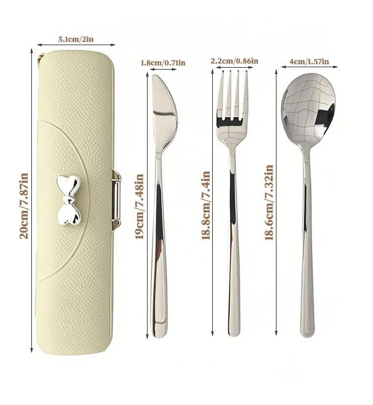 Stainless Steel Portable Tableware Set With Knife, Fork And Spoon Storage Case. Safe and Durable, Ideal For Travel and Picnics