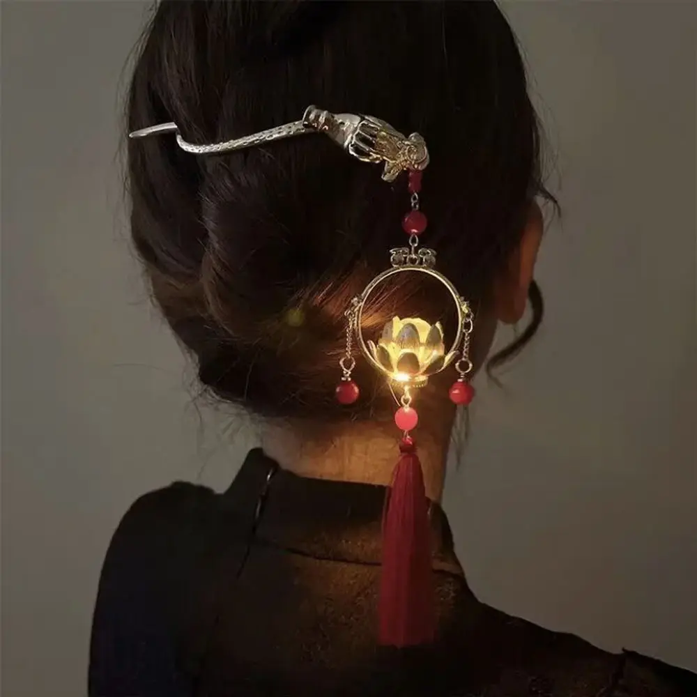 Headwear Headdress Sweet LED Light Tassel Lantern Pearl Hairgrips Women Hair Sticks Korean Shark Clip Hairpins Hair Claws