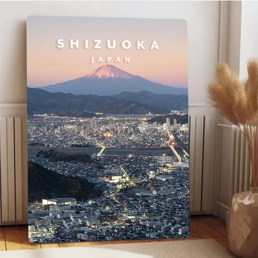 Shizuoka اليابان سيتي سكيب ملصق معدني جبل فوجي ليلة عرض ديكور المنزل جدار الفن تذكارية