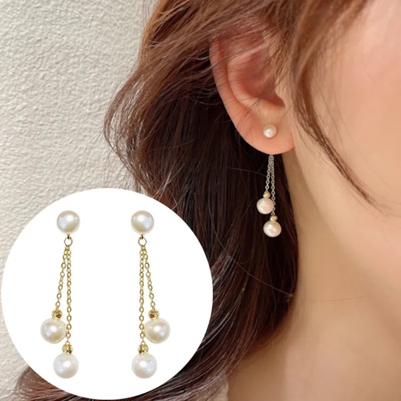Cute Simulated Pearl Earring Long Tassel Dangle Earrings For Women New In Vintage Gold Color Brincos Jewelry Gifts