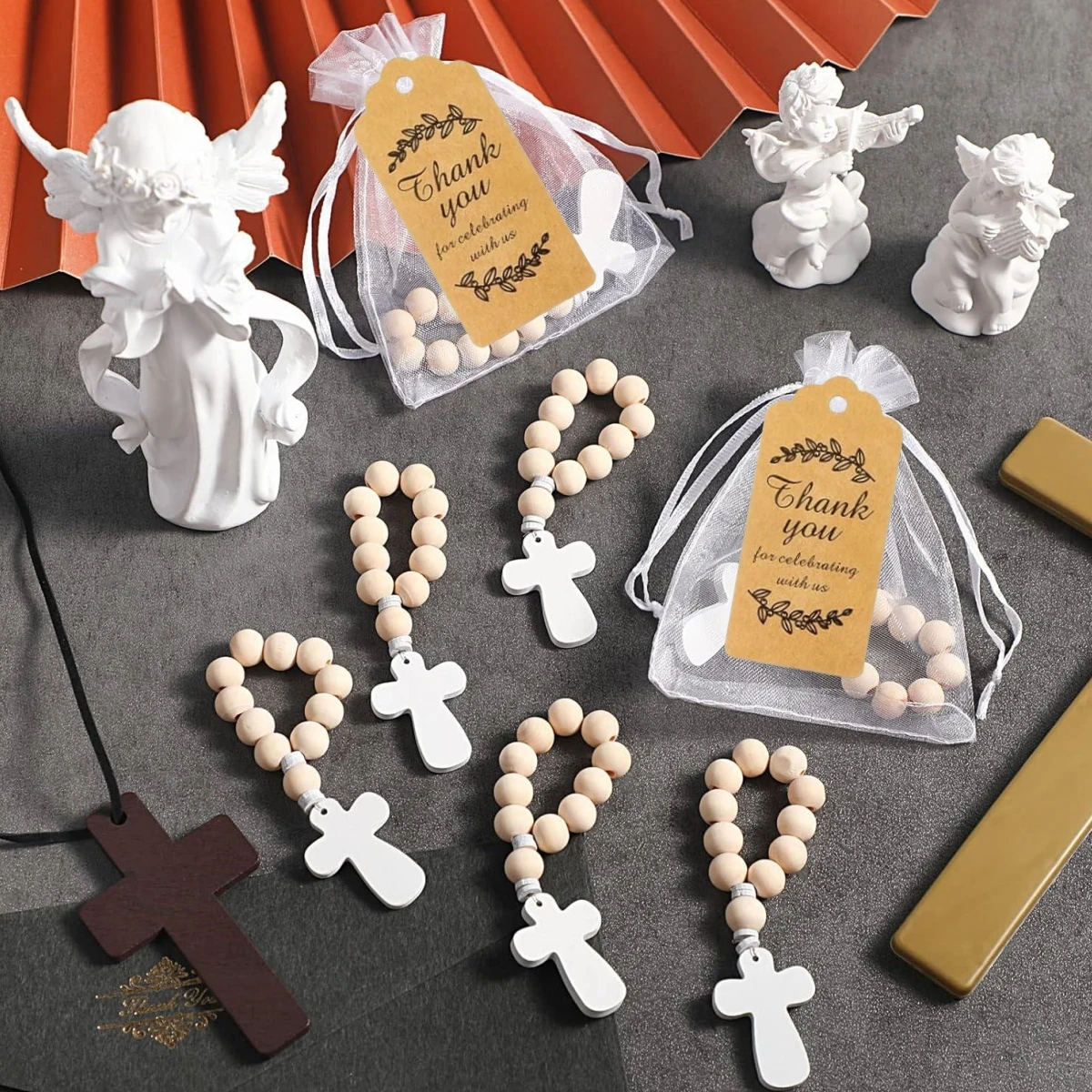 Catholic Wooden Rosary Bead Rosaries with Cross Beads Christening Favors with White bag box for the First Communion Confirmation