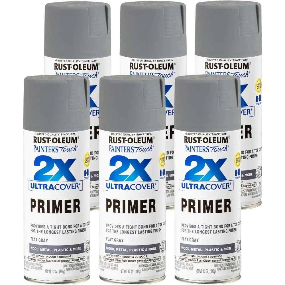 

334017-6PK Primer-спрей Painter's Touch 2X Ultra Cover, 12 унций, плоский серый, 6 шт.