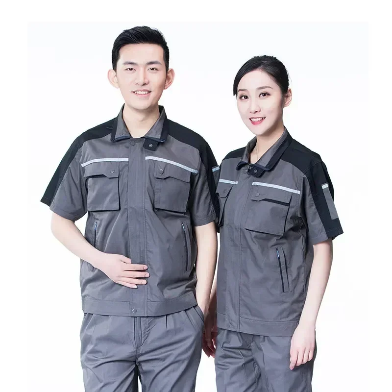 สถานที่ทํางานสั้นสามารถฤดูร้อน Unisex Workshop เสื้อผ้า Workwear เสื้อผ้าทํางานโลโก้ Be แขนที่กําหนดเอง Overalls Worker Uniform