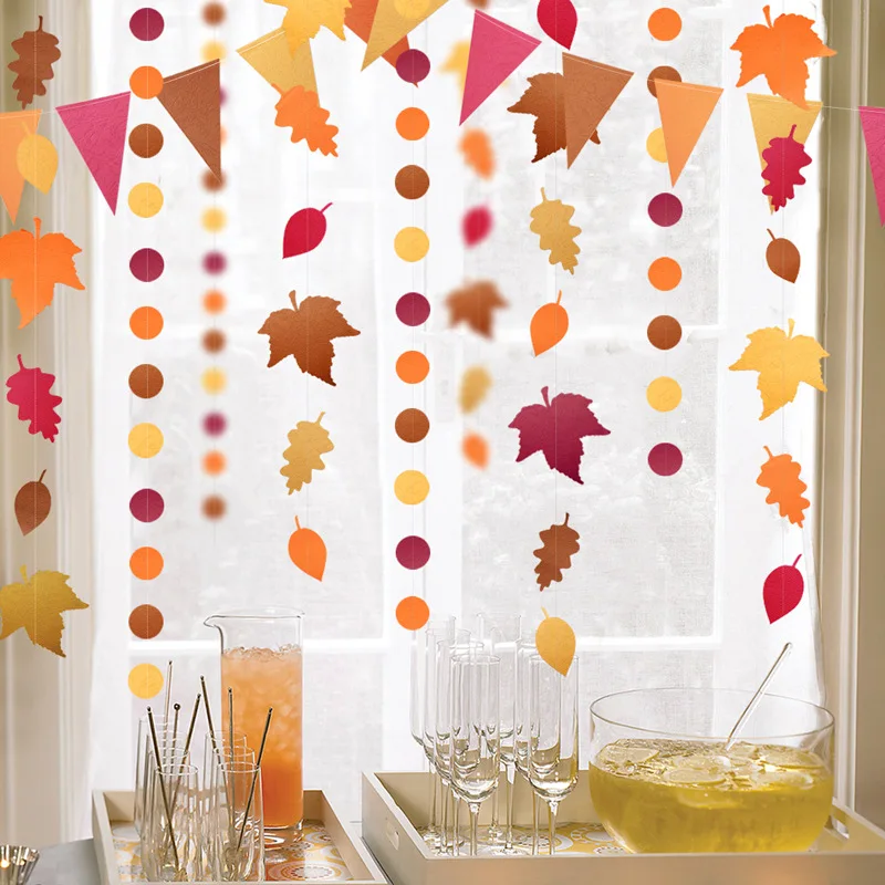 

4M Fall Theme Red, Orange And Yellow Autumn Leaves Garland Thanksgiving Birthday Window Display Classroom Wedding Decorations