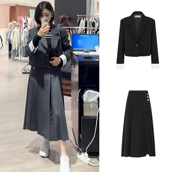 

Комплект Selfwill V25: модный костюм с юбкой-баской и коротким пиджаком на одной пуговице, однотонный, для независимых женщин.