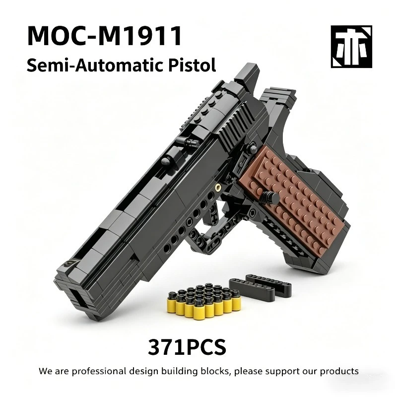 371 pièces de blocs de construction de pistolet semi-automatique M1911, jouet à assembler avec balles, cadeau pour adulte