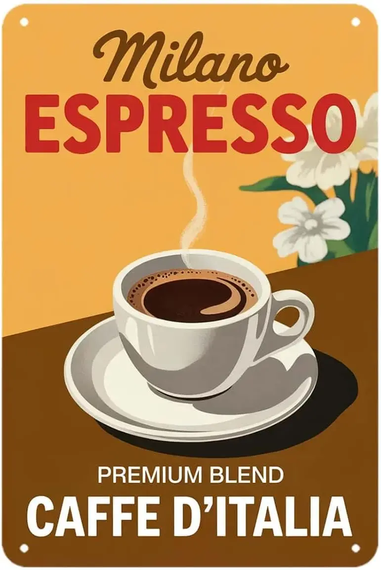 Milano Espresso Coffee Caffe D Italia Tin Sign Italian Restaurant Food Theme Vintage Metal Signs Wall Decor for Kitchen Bar Cafe