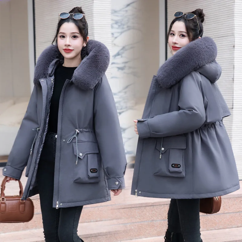 Parki Damskie Błyszczące Jesienne Z Podszewką Modne Wiązane Z Flokowanym Futrem Wiatroodporne Eleganckie Idealne Codzienne Z Odpinanym Jednoguzikowym Zapięciem OL