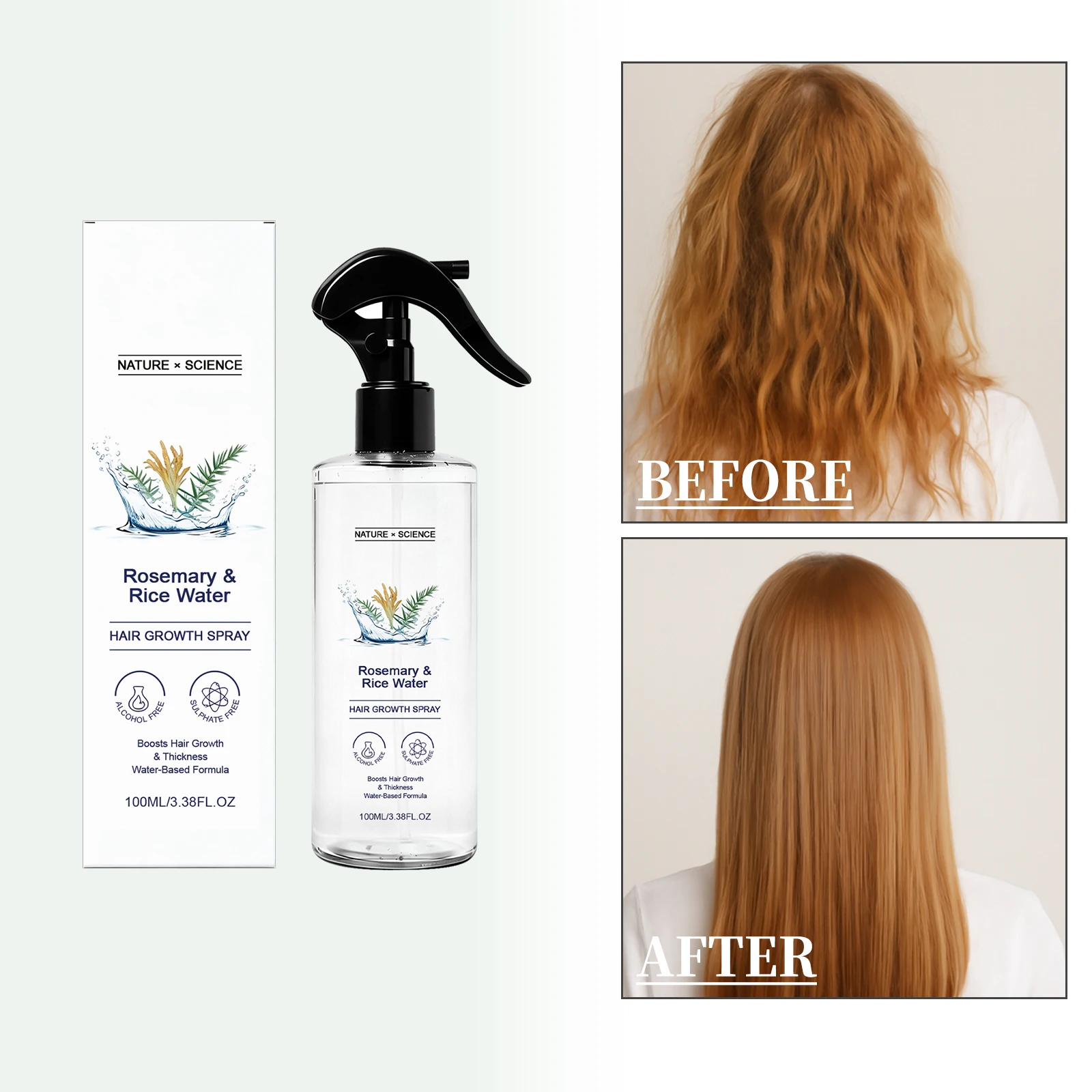 Rosemary Hair Care Spray – Lightweight, refreshing, leave-in formula; convenient, softening, and smoothing care for dry hair.