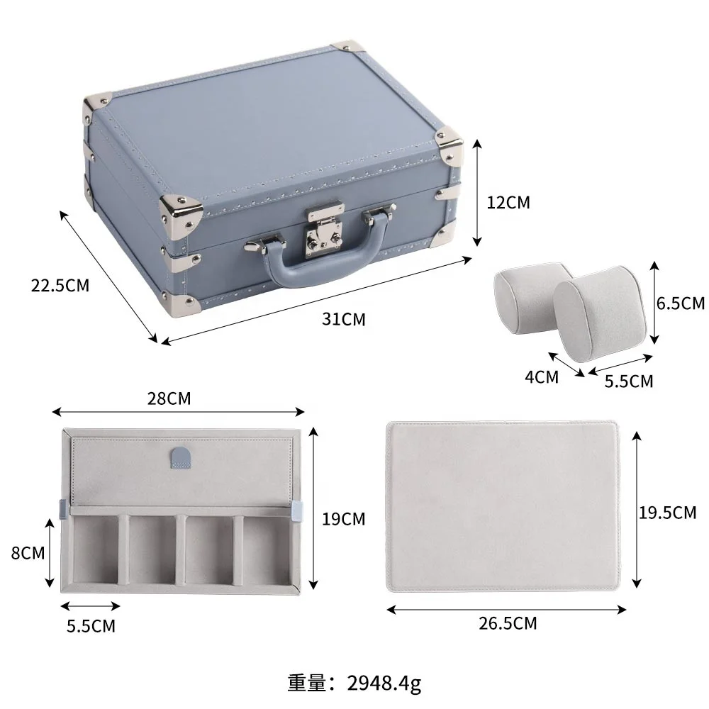 Custom 4 Slots Watch Box Rust-proof Lock Personalized Luxury Waterproof PU Leather Tray Watch Organizer