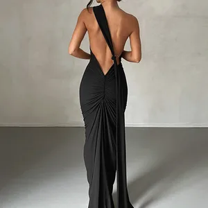 Hugcate a backless shoulder adjustable Cachecol Laço Ruched Sexy Maxi Dress 2024 Female Elegant Y2K Streetwear Festival Outfit 10 Main Sales Winter Dresses - №6