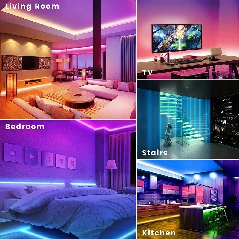 Imagem -06 - Impermeável Led Strip Lights para Decoração do Quarto Fita Flexível da Lâmpada Música Sync Cor Mudando Luz Diodo para Quarto Plug ue 5050 Rgb