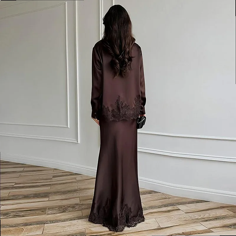 Spring Summer Lace Patchwork Long Sleeve Loose Dress Set Matching Set Jumpsuit Playsuit