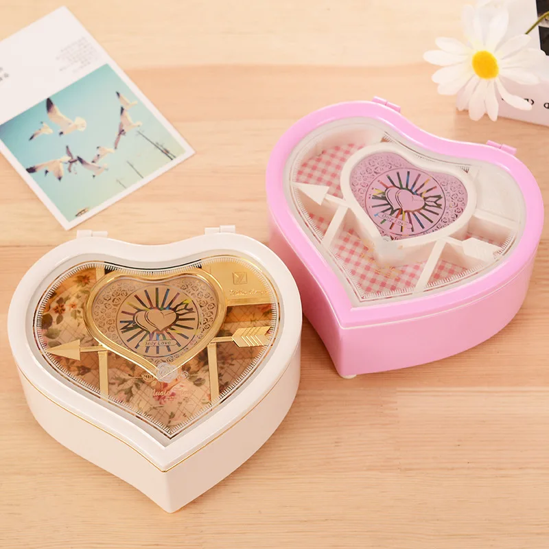 Heart Shape Dancing Ballerina Music Box PLastic Jewellery Box  Carousel Hand Crank Music Box Mechanism Gift For Valentine's Day