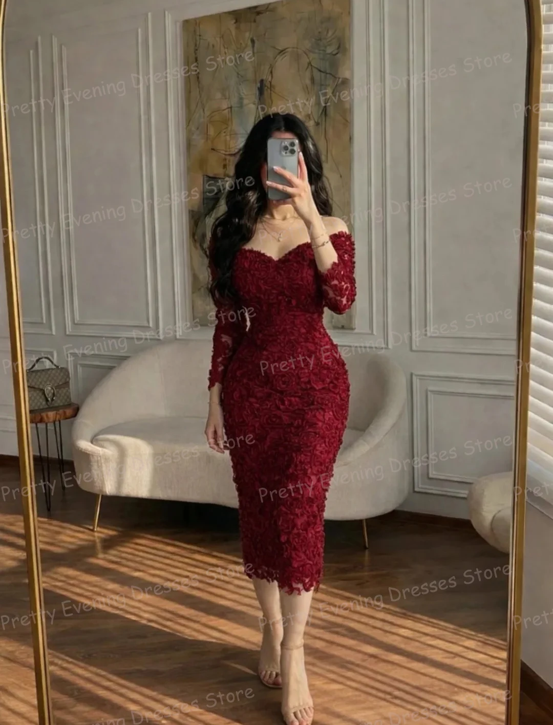 

Simple Red Evening Dresses Woman's Appliques Fashion Mermaid Prom Gowns Half Sleeve Elegant Customized Party Vestidos De Novia