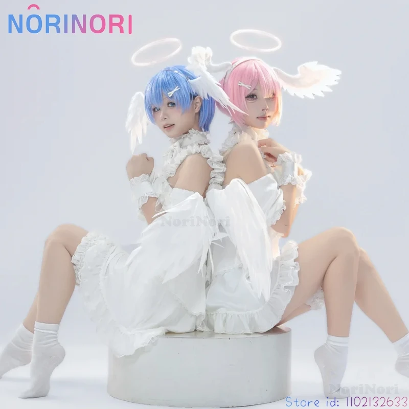 Re:Zero Ram & Rem Relax Time Pajama Cosplay – Sweet White Dress + Props, Angel Women Halloween Figure Costume, feminina disfraz