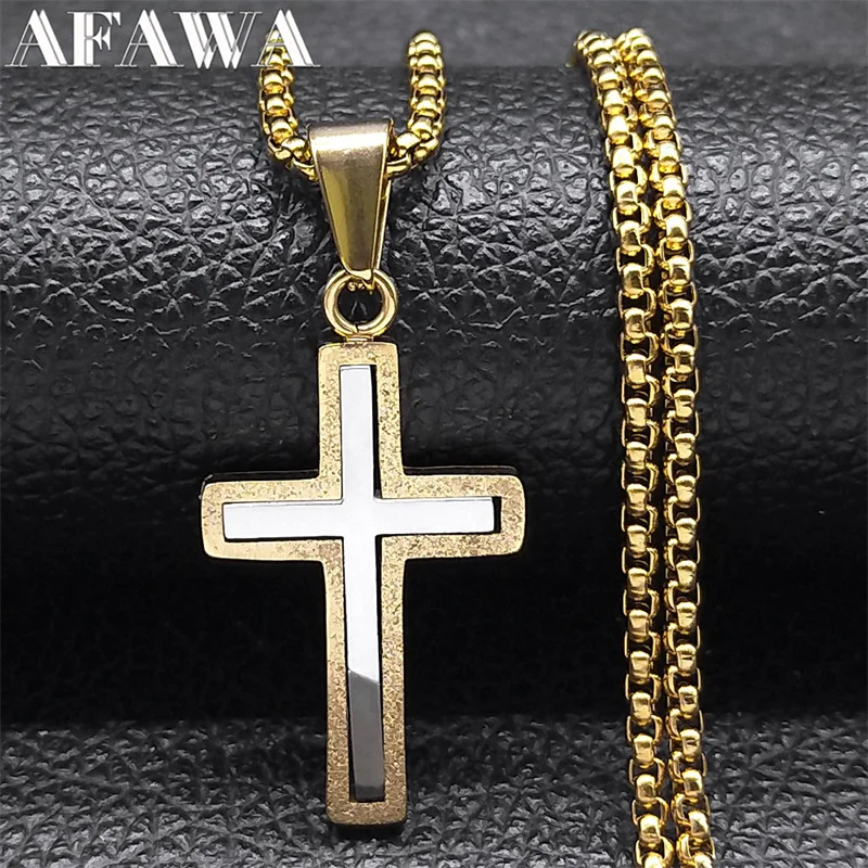 Exquisite Cross Pendant Necklace for Women Men Stainless Steel Gold Color Jesus Christ Religious Chain Jewelry collares NHH36S02