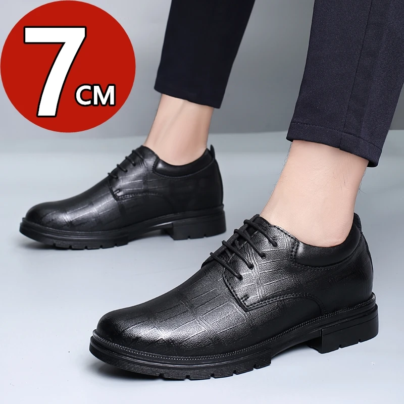 

Genuine Leather Casual Elevator Shoes for Men 7cm Invisible Height Increase Casual Sneakers Business Formal Wedding Oxford Shoes