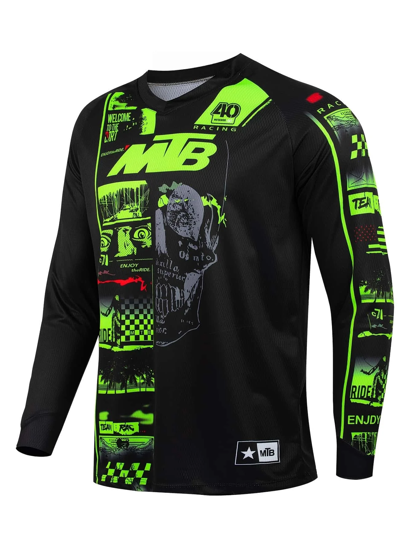 Men's Long-Sleeve Mountain Biking Jersey – Printed MX Motocross Style – Breathable Outdoor Sports Top