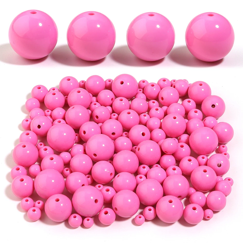 10-100pcs 6/8/10/12/14/16/18/20mm Hotpink Round Acrylic Beads Solid Color Loose Spacer Beads For DIY Jewelry Making Accessories