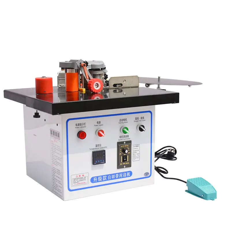 800W Wood Board Edge Banding Machine Automatic Belt Breaking Straight Line Curve Double-sided Tape Speed Regulation