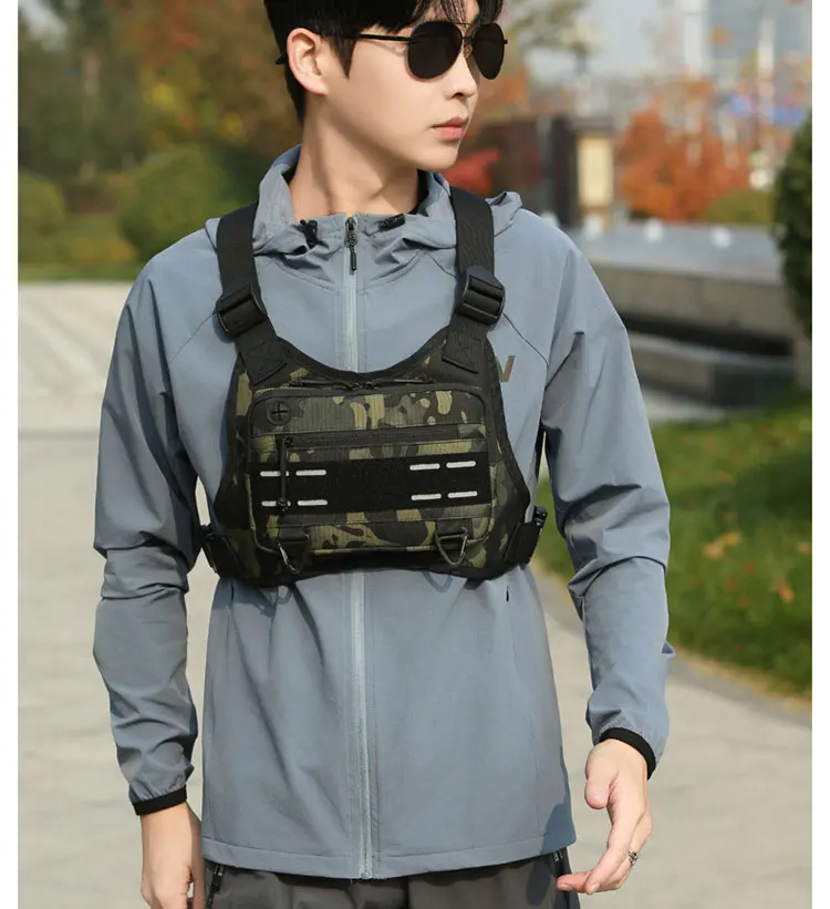 Herren Wandern Brusttasche Sport vorne Weste Training Rig Tasche Outdoor Klettern Radfahren Laufen Pack Große Reise Telefon Fanny Pack – Detail 3