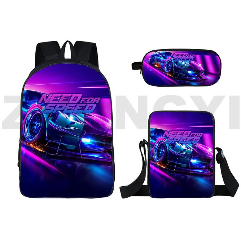 

3 Pcs/Set Shoulder Bags Pencil Case Need for Speed Backpack College Teenager Large Capacity Game NFS Bagpack Business Backpacks